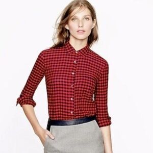 J. Crew Crinkle Boy Shirt Buffalo Check Plaid Red & Navy Size 6 Cotton Lightweig